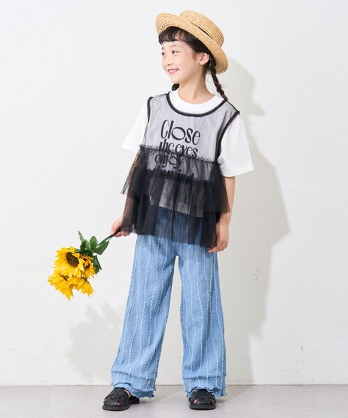 CIAOPANIC TYPY（チャオパニックティピー）の「【KIDS】レイヤードチュール付きロゴトップス（Tシャツ/カットソー・キッズ・オフホワイト/ブラック・MEDIUM/LARGE/X-LARGE/XX-LARGE/SMALL）」の8枚目の写真