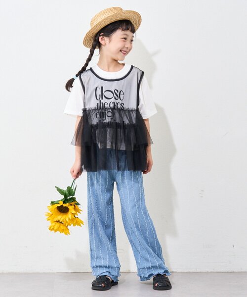 CIAOPANIC TYPY（チャオパニックティピー）の「【KIDS】レイヤードチュール付きロゴトップス（Tシャツ/カットソー・キッズ・オフホワイト/ブラック・MEDIUM/LARGE/X-LARGE/XX-LARGE/SMALL）」の9枚目の写真