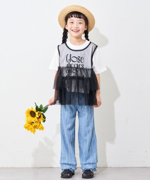 CIAOPANIC TYPY（チャオパニックティピー）の「【KIDS】レイヤードチュール付きロゴトップス（Tシャツ/カットソー・キッズ・オフホワイト/ブラック・MEDIUM/LARGE/X-LARGE/XX-LARGE/SMALL）」の10枚目の写真