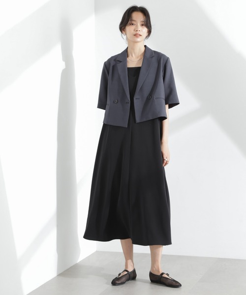 NANO universe(ナノユニバース)の「メランジドライ 半袖ショートダブルジャケット(セットアップ可)(テーラードジャケット・レディース・アイボリー/チャコール/ベージュ・FREE)」の22枚目の写真