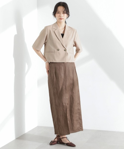 NANO universe(ナノユニバース)の「メランジドライ 半袖ショートダブルジャケット(セットアップ可)(テーラードジャケット・レディース・アイボリー/チャコール/ベージュ・FREE)」の8枚目の写真