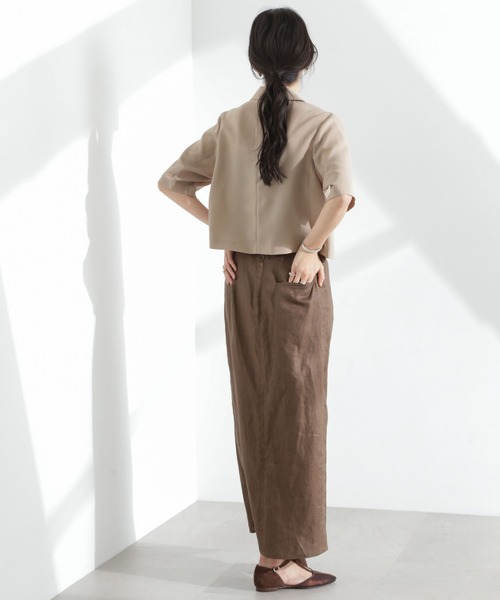 NANO universe(ナノユニバース)の「メランジドライ 半袖ショートダブルジャケット(セットアップ可)(テーラードジャケット・レディース・アイボリー/チャコール/ベージュ・FREE)」の10枚目の写真