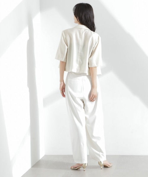 NANO universe(ナノユニバース)の「メランジドライ 半袖ショートダブルジャケット(セットアップ可)(テーラードジャケット・レディース・アイボリー/チャコール/ベージュ・FREE)」の17枚目の写真