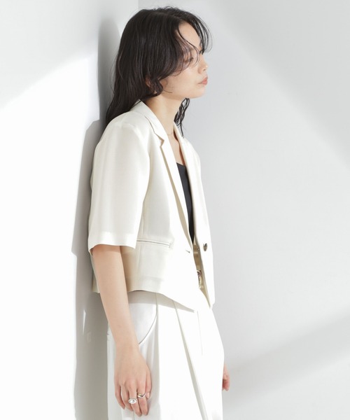 セール】メランジドライ 半袖ショートダブルジャケット(セットアップ可