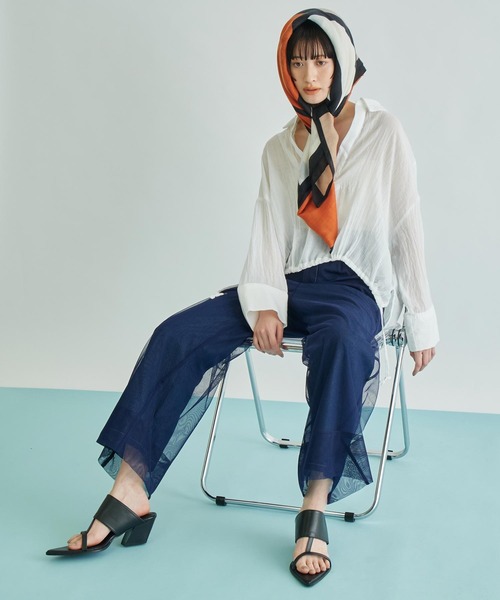 Settimissimo（セッティミッシモ）の「シアー カーゼ フロント ドローストリング スキッパー ブラウス（シャツ/ブラウス・レディース・ブラック/オフホワイト/オレンジ・FREE）」の9枚目の写真