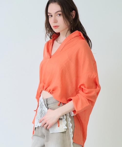 Settimissimo（セッティミッシモ）の「シアー カーゼ フロント ドローストリング スキッパー ブラウス（シャツ/ブラウス・レディース・ブラック/オフホワイト/オレンジ・FREE）」の19枚目の写真