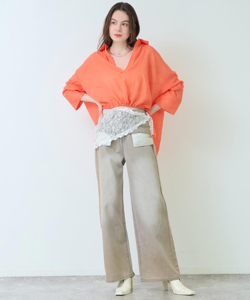 Settimissimo（セッティミッシモ）の「シアー カーゼ フロント ドローストリング スキッパー ブラウス（シャツ/ブラウス・レディース・ブラック/オフホワイト/オレンジ・FREE）」の20枚目の写真