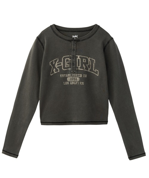 X-girl（エックスガール）の「COLLEGE LOGO L/S COMPACT TOP（Tシャツ/カットソー・レディース・ブラック/ブラウン/ネイビー・S/M）」の17枚目の写真