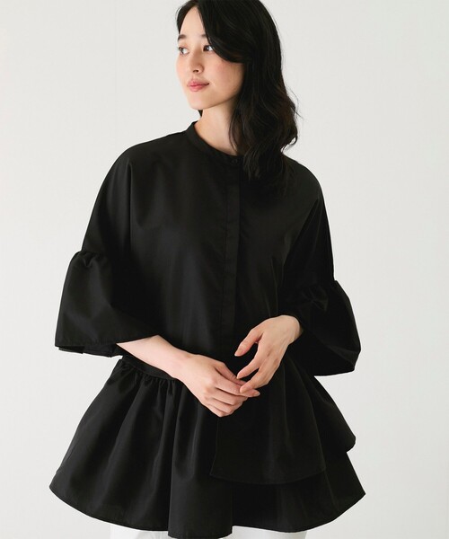 Jayro(ジャイロ)の「ステンカラーラッフルチュニックブラウス(シャツ/ブラウス・レディース・ブラック/ブルー/イエロー/ホワイト・FREE)」の5枚目の写真