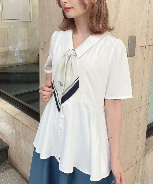 an another angelus（アンアナザーアンジェラス）の「スカーフ付きペプラムシャツ/ fint　フィント　夏服（シャツ/ブラウス・レディース・ライトグリーン/オフホワイト・FREE）」の12枚目の写真