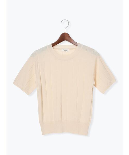 Te chichi TERRASSE（テチチテラス）の「ワイドリブ半袖クルーネックニット（ニット/セーター・レディース・グリーン/チャコールグレー/オフホワイト/オレンジ・F）」の2枚目の写真