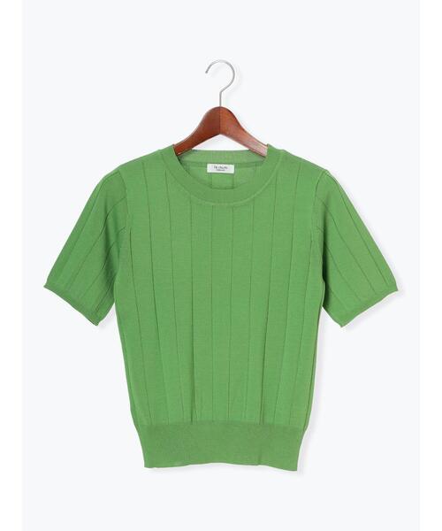 Te chichi TERRASSE（テチチテラス）の「ワイドリブ半袖クルーネックニット（ニット/セーター・レディース・グリーン/チャコールグレー/オフホワイト/オレンジ・F）」の3枚目の写真