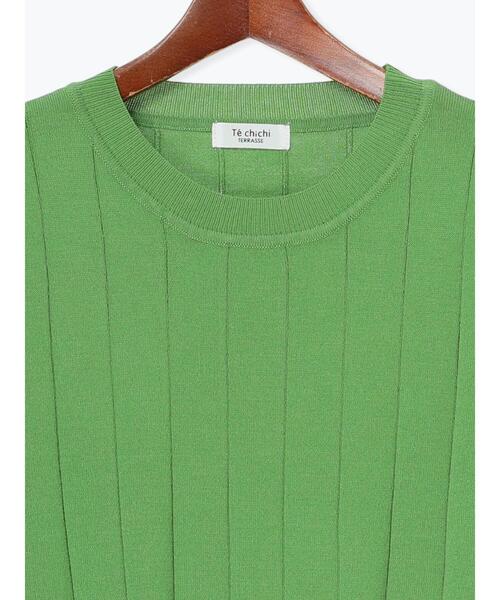 Te chichi TERRASSE（テチチテラス）の「ワイドリブ半袖クルーネックニット（ニット/セーター・レディース・グリーン/チャコールグレー/オフホワイト/オレンジ・F）」の11枚目の写真