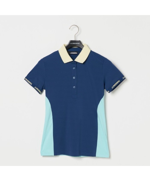 J.LINDEBERG(ジェイリンドバーグ)の「【J.LINDEBERG/GOLF】カラーブロッキング半袖ポロ(シャツ/ブラウス・レディース・ダークブルー/コーラルピンク/ブラック/サックスブルー・36/40/38)」の1枚目の写真