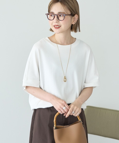 AMERICAN HOLIC（アメリカンホリック）の「接触冷感スムースフレンチスリーブプルオーバー（Tシャツ/カットソー・レディース・グレイッシュベージュ/オフホワイト/ブルー/チャコールグレー/ネイビー/ピンク・L/M）」の2枚目の写真