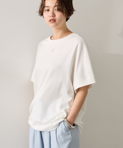 AMERICAN HOLIC（アメリカンホリック）の「接触冷感スムースフレンチスリーブプルオーバー（Tシャツ/カットソー・レディース・グレイッシュベージュ/オフホワイト/ブルー/チャコールグレー/ネイビー/ピンク・L/M）」の8枚目の写真