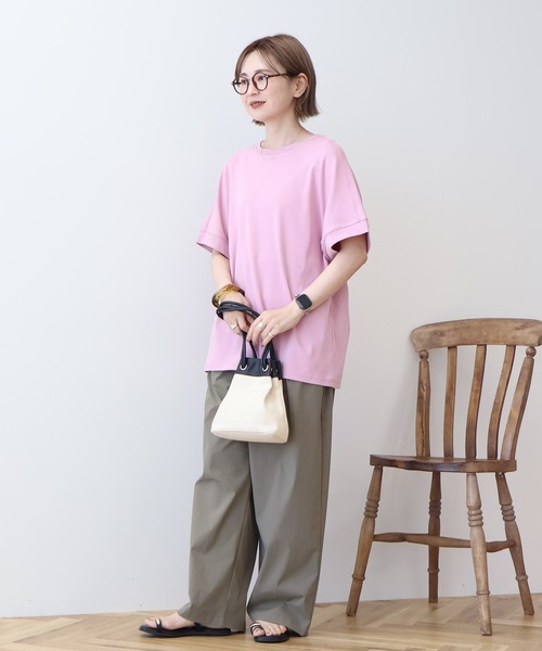 AMERICAN HOLIC（アメリカンホリック）の「接触冷感スムースフレンチスリーブプルオーバー（Tシャツ/カットソー・レディース・グレイッシュベージュ/オフホワイト/ブルー/チャコールグレー/ネイビー/ピンク・L/M）」の14枚目の写真