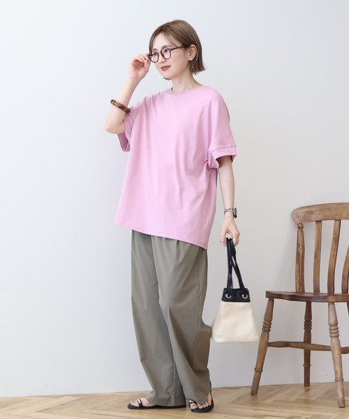 AMERICAN HOLIC（アメリカンホリック）の「接触冷感スムースフレンチスリーブプルオーバー（Tシャツ/カットソー・レディース・グレイッシュベージュ/オフホワイト/ブルー/チャコールグレー/ネイビー/ピンク・L/M）」の15枚目の写真