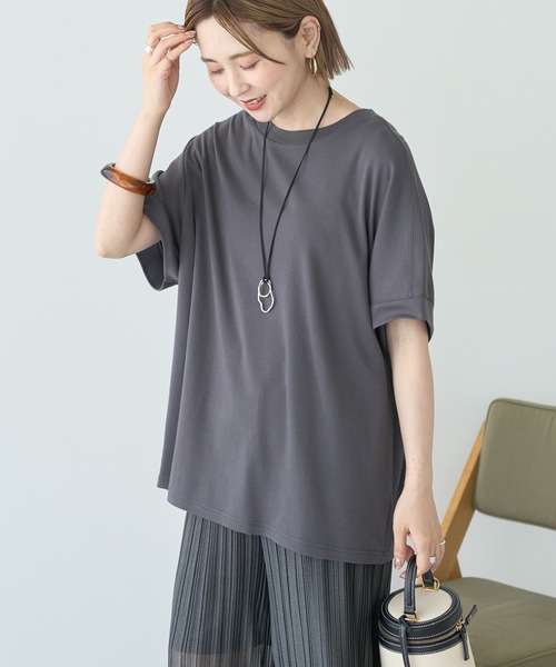 AMERICAN HOLIC（アメリカンホリック）の「接触冷感スムースフレンチスリーブプルオーバー（Tシャツ/カットソー・レディース・グレイッシュベージュ/オフホワイト/ブルー/チャコールグレー/ネイビー/ピンク・L/M）」の22枚目の写真