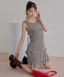 ⋆⸜♱⸝‍⋆ 00s y2k 赤チェック 2段 フリル ミニワンピ キャミ 赤 チェック フリル キャミソール 平成ギャル y2k マクブリング