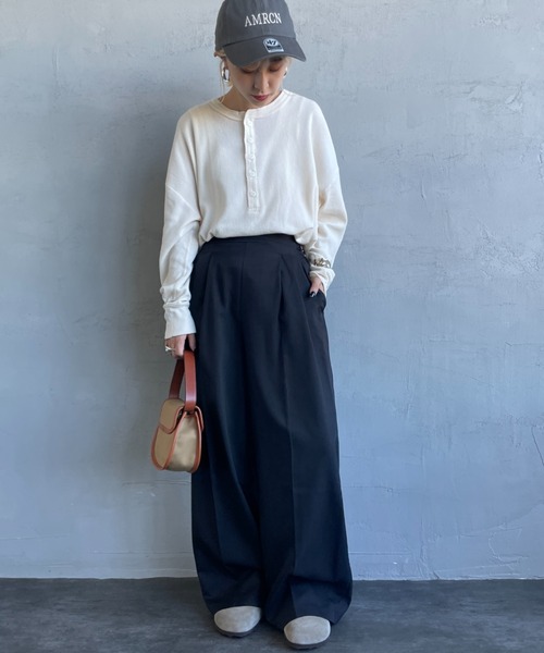 HANES（ヘインズ）の「[HANES/ヘインズ] ヘンリーネック サーマルカットソー（Tシャツ/カットソー・レディース・オフホワイト/ヘザーグレー/パープル/ダークネイビー・F）」の17枚目の写真