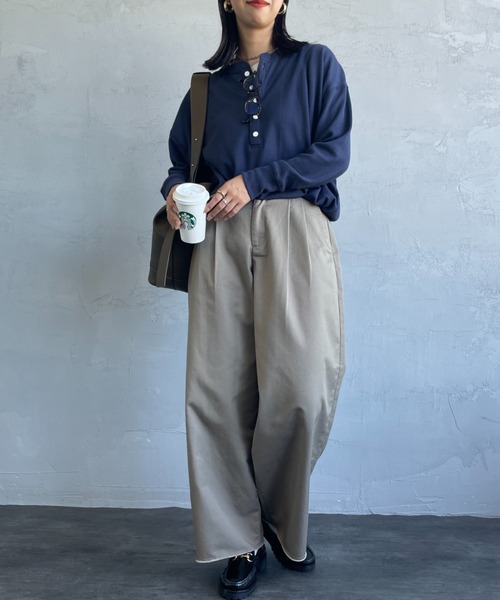 HANES（ヘインズ）の「[HANES/ヘインズ] ヘンリーネック サーマルカットソー（Tシャツ/カットソー・レディース・オフホワイト/ヘザーグレー/パープル/ダークネイビー・F）」の12枚目の写真