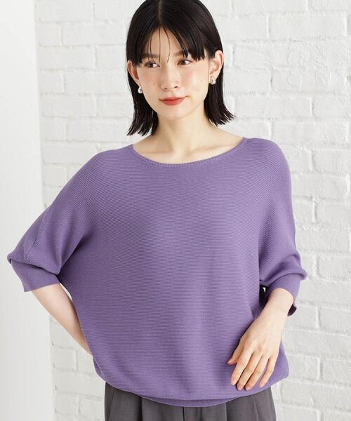 THE SHOP TK (ザ ショップ ティーケー )の「6分袖ガータードルマンニット【エコベロ/洗濯機OK】(ニット/セーター・レディース・スモーキーグリーン系/ブラック/アイボリー/パープル系4/レンガ・13/12/11)」の4枚目の写真