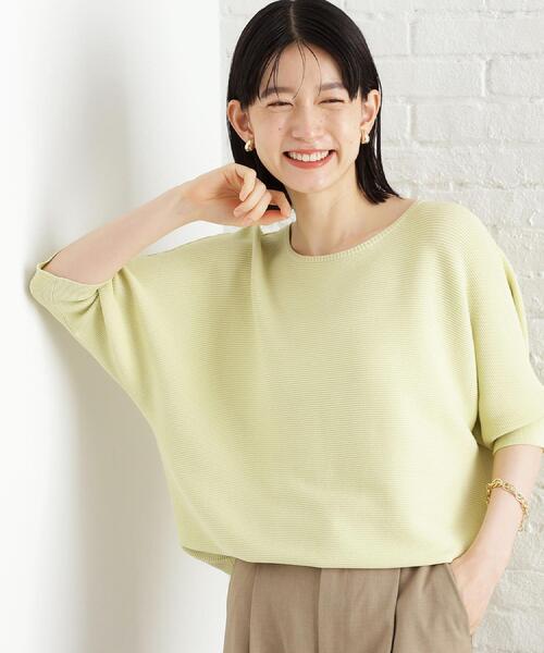 THE SHOP TK (ザ ショップ ティーケー )の「6分袖ガータードルマンニット【エコベロ/洗濯機OK】(ニット/セーター・レディース・スモーキーグリーン系/ブラック/アイボリー/パープル系4/レンガ・13/12/11)」の3枚目の写真