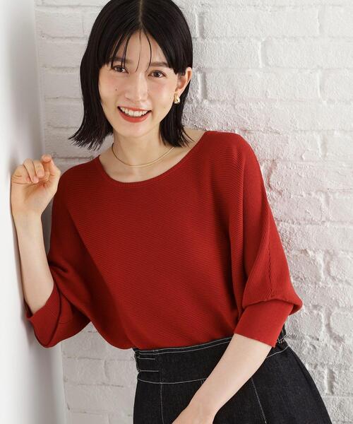 THE SHOP TK (ザ ショップ ティーケー )の「6分袖ガータードルマンニット【エコベロ/洗濯機OK】(ニット/セーター・レディース・スモーキーグリーン系/ブラック/アイボリー/パープル系4/レンガ・13/12/11)」の5枚目の写真