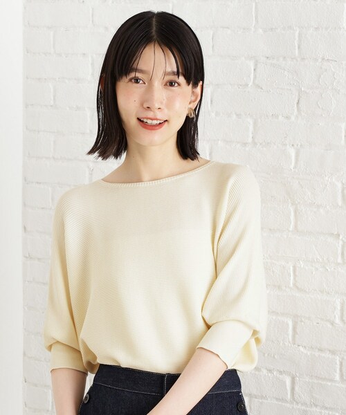 THE SHOP TK (ザ ショップ ティーケー )の「6分袖ガータードルマンニット【エコベロ/洗濯機OK】(ニット/セーター・レディース・スモーキーグリーン系/ブラック/アイボリー/パープル系4/レンガ・13/12/11)」の2枚目の写真