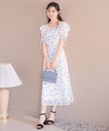 フルールプリントギャザースリーブワンピース
