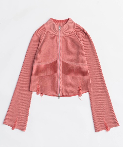 MAISON SPECIAL(メゾンスペシャル)の「Reversible Pigment Zip Cardigan/リバシーブルピグメントジップカーディガン(カーディガン/ボレロ・レディース・グレー/ピンク/ブルー・FREE)」の4枚目の写真