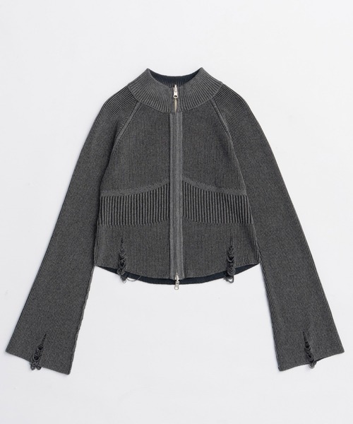 MAISON SPECIAL(メゾンスペシャル)の「Reversible Pigment Zip Cardigan/リバシーブルピグメントジップカーディガン(カーディガン/ボレロ・レディース・グレー/ピンク/ブルー・FREE)」の5枚目の写真