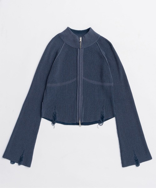 MAISON SPECIAL(メゾンスペシャル)の「Reversible Pigment Zip Cardigan/リバシーブルピグメントジップカーディガン(カーディガン/ボレロ・レディース・グレー/ピンク/ブルー・FREE)」の6枚目の写真