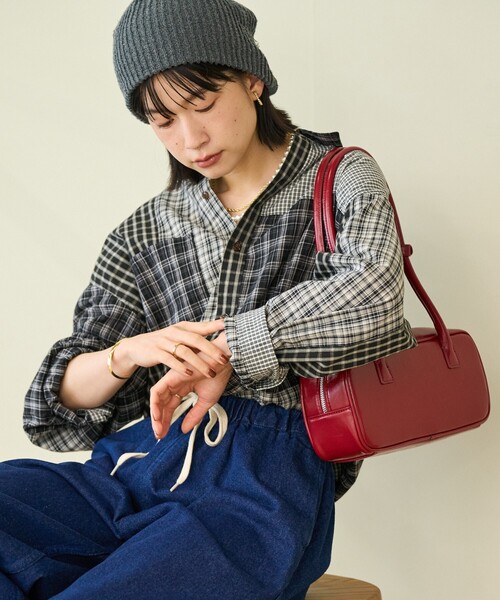 セール】チェック パッチワーク リメイク風シャツ/チェックシャツ