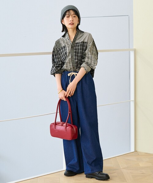 FREAK'S STORE(フリークスストア)の「チェック パッチワーク リメイク風シャツ/チェックシャツ(シャツ/ブラウス・レディース・ブラック/ネイビー・フリ-)」の5枚目の写真