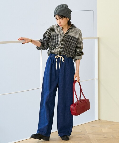 FREAK'S STORE(フリークスストア)の「チェック パッチワーク リメイク風シャツ/チェックシャツ(シャツ/ブラウス・レディース・ブラック/ネイビー・フリ-)」の6枚目の写真