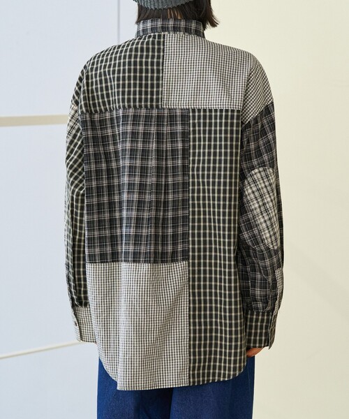FREAK'S STORE(フリークスストア)の「チェック パッチワーク リメイク風シャツ/チェックシャツ(シャツ/ブラウス・レディース・ブラック/ネイビー・フリ-)」の11枚目の写真