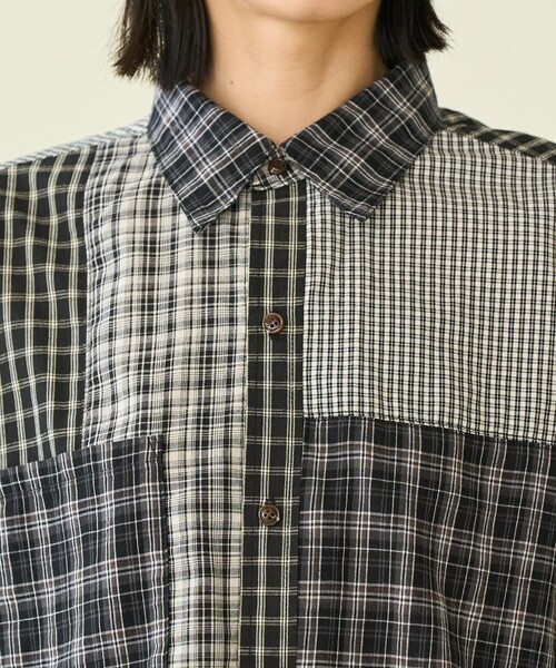 FREAK'S STORE(フリークスストア)の「チェック パッチワーク リメイク風シャツ/チェックシャツ(シャツ/ブラウス・レディース・ブラック/ネイビー・フリ-)」の12枚目の写真