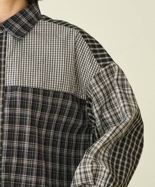FREAK'S STORE(フリークスストア)の「チェック パッチワーク リメイク風シャツ/チェックシャツ(シャツ/ブラウス・レディース・ブラック/ネイビー・フリ-)」の13枚目の写真