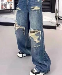 CANVAS+（キャンバスプラス）の「【CANVAS+】ダメージ×レオパードデニムパンツ（デニムパンツ）」