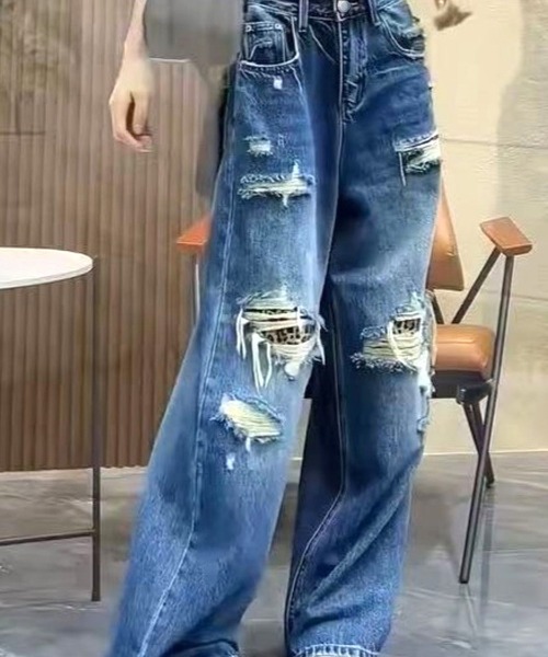 CANVAS+(キャンバスプラス)の「【CANVAS+】ダメージ×レオパードデニムパンツ(デニムパンツ・レディース・ブルー・L/M/S)」の15枚目の写真