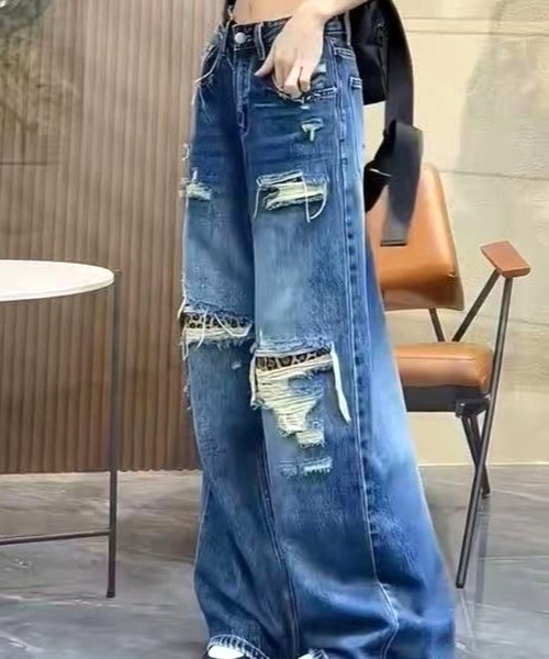 CANVAS+(キャンバスプラス)の「【CANVAS+】ダメージ×レオパードデニムパンツ(デニムパンツ・レディース・ブルー・L/M/S)」の16枚目の写真