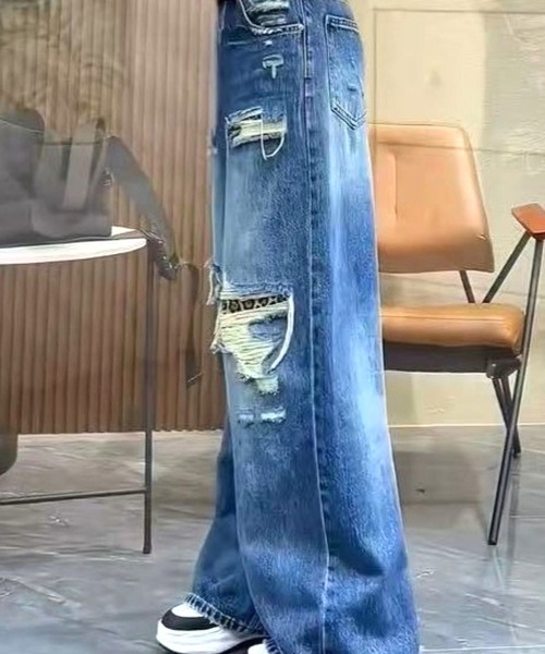 CANVAS+(キャンバスプラス)の「【CANVAS+】ダメージ×レオパードデニムパンツ(デニムパンツ・レディース・ブルー・L/M/S)」の17枚目の写真