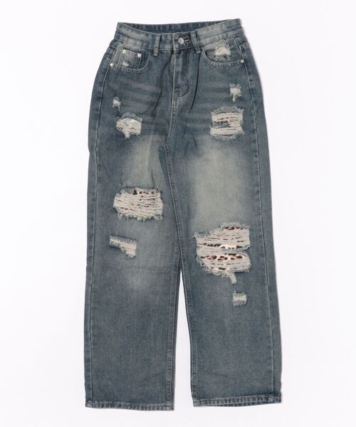 CANVAS+(キャンバスプラス)の「【CANVAS+】ダメージ×レオパードデニムパンツ(デニムパンツ・レディース・ブルー・L/M/S)」の22枚目の写真