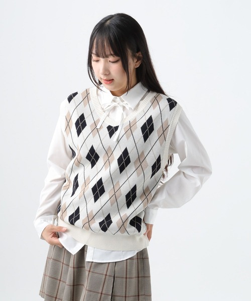 GLOBAL WORK(グローバルワーク)の「ガーリーシャツベストSET/AND YUA ANY/581247(ベスト・キッズ・ホワイト系8/ライトブルー・SMALL/MEDIUM)」の1枚目の写真