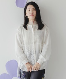 553215：蝶花刺繍 レース切替シャツ（シャツ/ブラウス）｜iS
