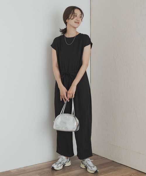 1点のみ！【撥水・接触冷感・UVカット】ハイウエストサロペット/ブラック セール】【撥水・接触冷感・UVカット】ハイウエストサロペット