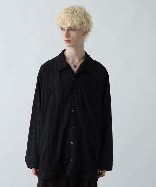 HARE（ハレ）の「BIGカラーストライプシャツ(HARE)（シャツ/ブラウス・メンズ・ブルー/ブラック/グレー・FREE）」の2枚目の写真