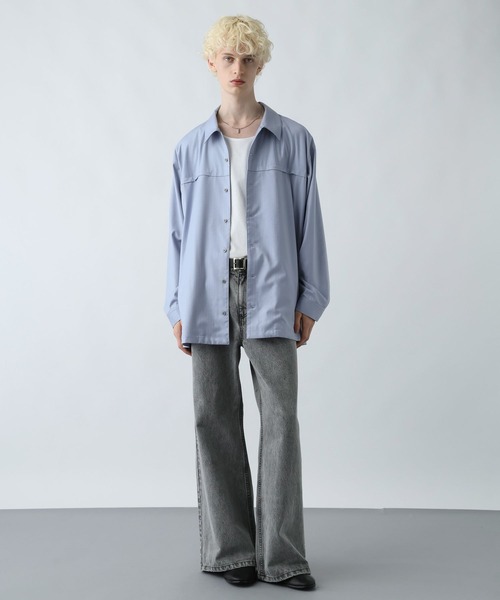 HARE（ハレ）の「BIGカラーストライプシャツ(HARE)（シャツ/ブラウス・メンズ・ブルー/ブラック/グレー・FREE）」の6枚目の写真